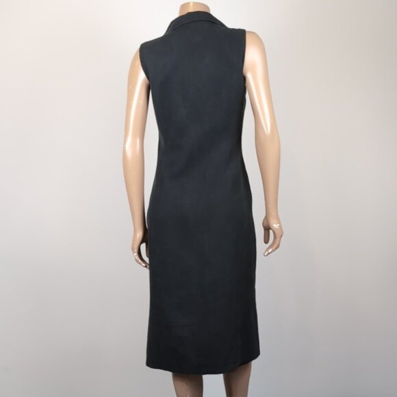 Vintage Y2K Lynn Cantin Linen Shirt Dress Sleeveless Midi Black Floral Size 8 - Picture 10 of 16